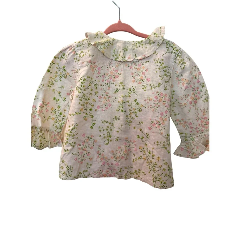 Vintage Y2K Sesame Street Girls Floral Ruffle Tie Front Top Shirt 3T